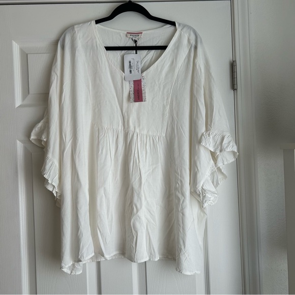 Andree by unit white rifle sleeve top size 1x nwt - Picture 1 of 4